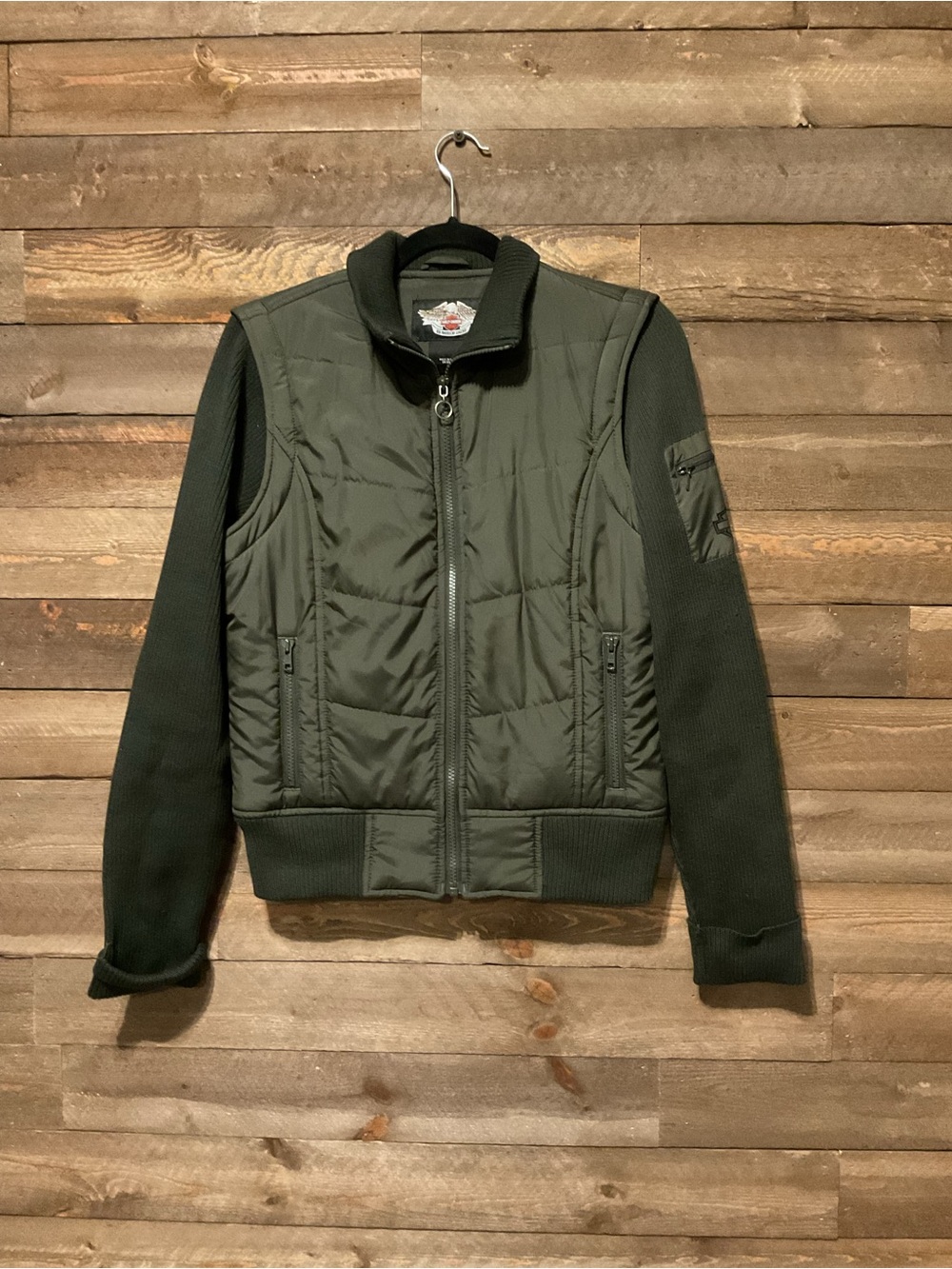Harley-Davidson Convertible Jacket Quilted Puffer Ribbed Removable Sleeves MED